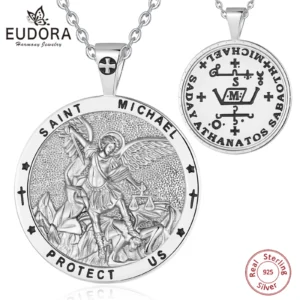 Eudora 925 Sterling Silver St.Michael Archangel Necklace for Men Women Michael Christian Pendant Religious Jewelry Fine Gift