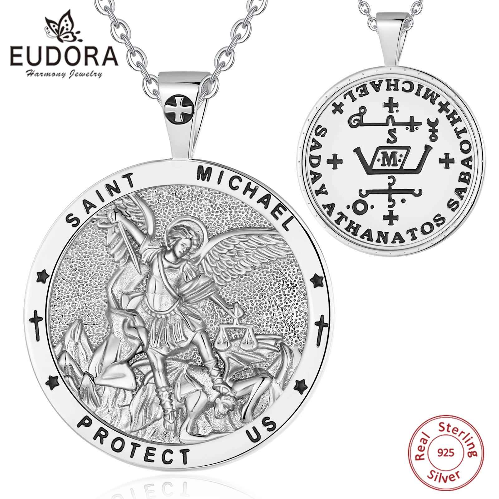 Eudora 925 Sterling Silver St.Michael Archangel Necklace for Men Women Michael Christian Pendant Religious Jewelry Fine Gift