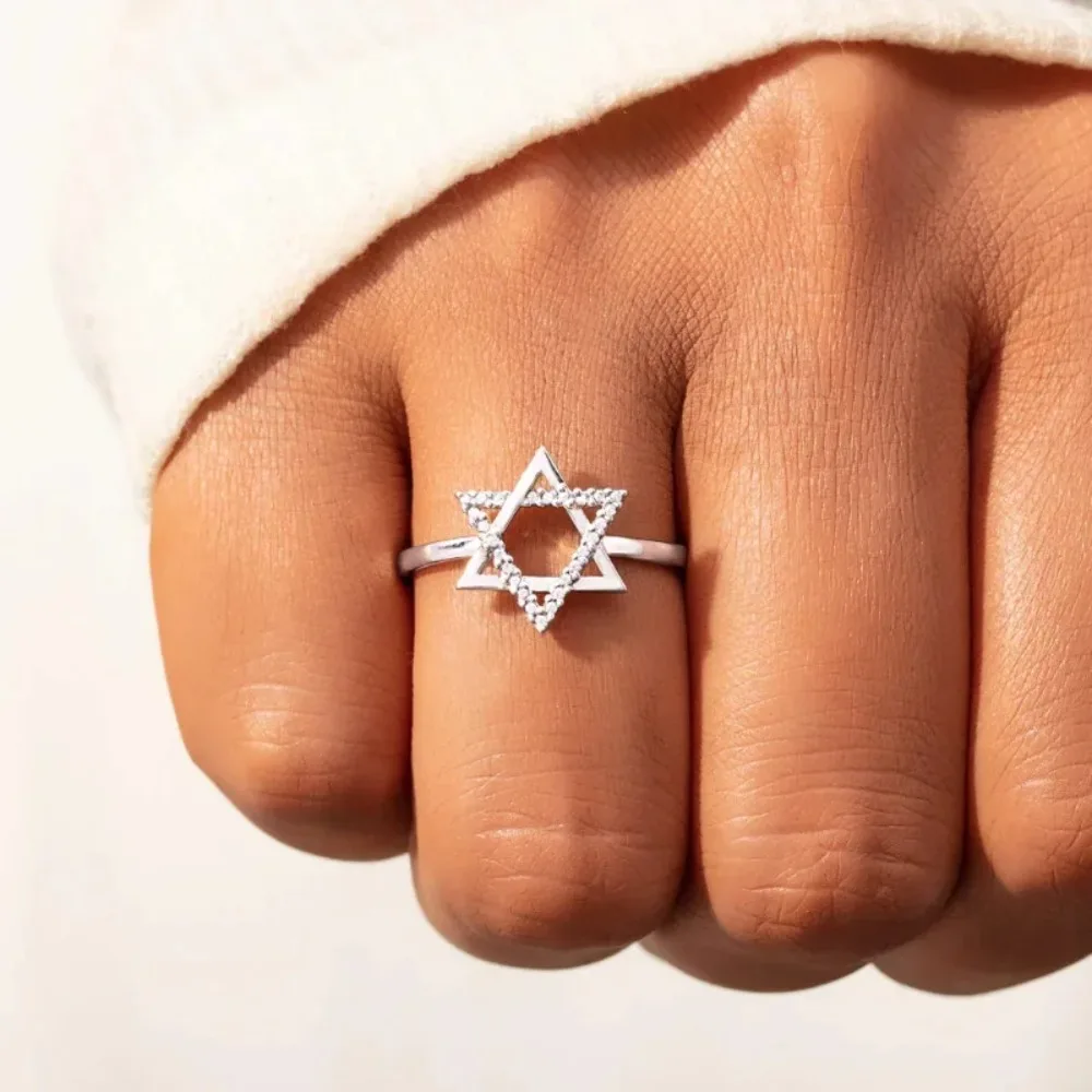 Trumium Star of David Silver 925 Rings for Women Fashion Hexagonal Star Finger Rings for Girls Wedding Party Fine Jewelry – Image 2