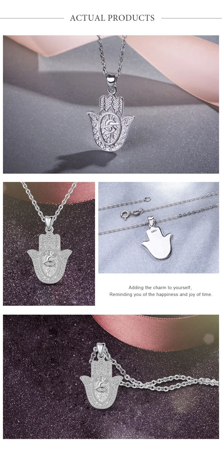 EUDORA 925 Sterling Silver Evil Eye Hamsa Hand Pendant Necklace For Men Women Angel Caller Fine Jewelry for dropshipping CYD312 – Image 14