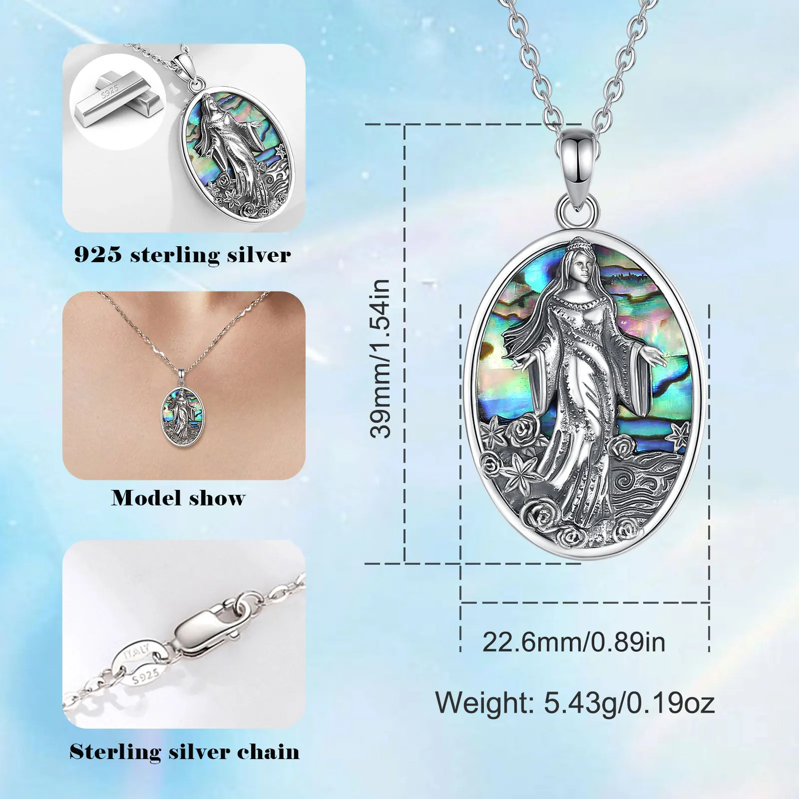 Eudora Original 925 Sterling Silver Sea Goddess Yemaya Necklace Natural Abalone Shell Lemanja Amulet Pendant Fine Jewelry Gift – Image 2
