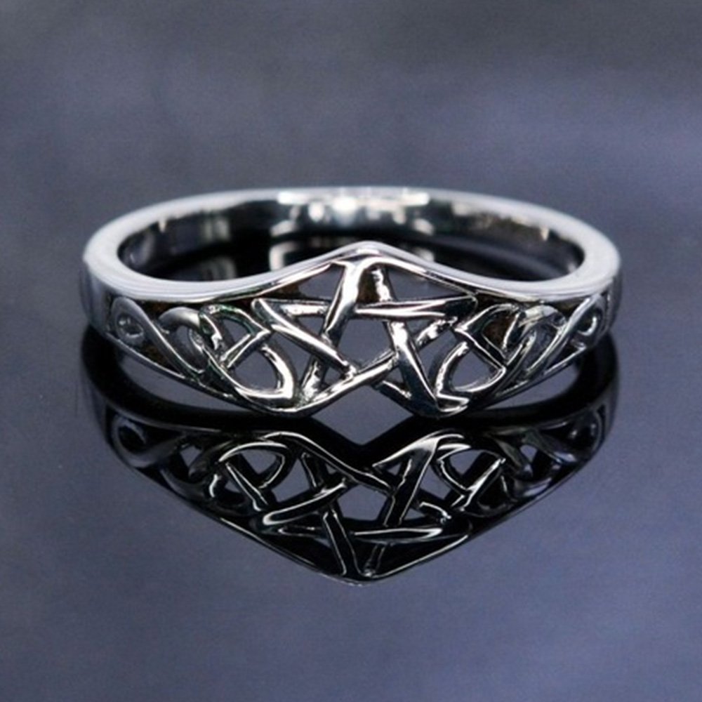 Trumium S925 Sterling Silver Pentagram Star Women Ring Celtic Filigree Design Simple Engagement Wedding Bands Party Jewelry – Image 13