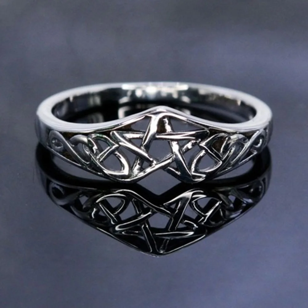Trumium S925 Sterling Silver Pentagram Star Women Ring Celtic Filigree Design Simple Engagement Wedding Bands Party Jewelry – Image 5