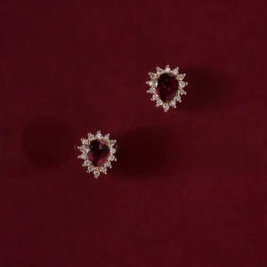 Trumium s925 Silver Red Gemstone Stud Earrings for Women Vintage Luxury  Water Drop Earring 18K Gold Plated Wedding Jewelry