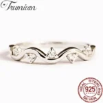 Trumium 925 Sterling Silver Finger Rings for Women Simple Thin Line Curve Wave with Zircon Gift Ring Striped Jewelry Wedding