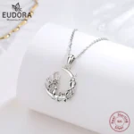 Eudora 925 Sterling Silver Tree of Life Moon Pendant for women Man Cute Cat Sit on Moon Necklace Fine Silver Jewelry Party Gift