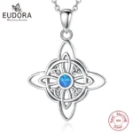 Eudora 925 Sterling Silver Witchcraft Celtic Knot Geometry Necklace Men Women Opal Wicca Amulet Necklaces Witch Jewelry Gift