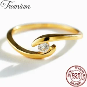 Trumium 925 Sterling Silver Zircon Rings For Women Exquisite Gold Plated Crystal Hug Finger Ring Wedding Engagement Jewelry