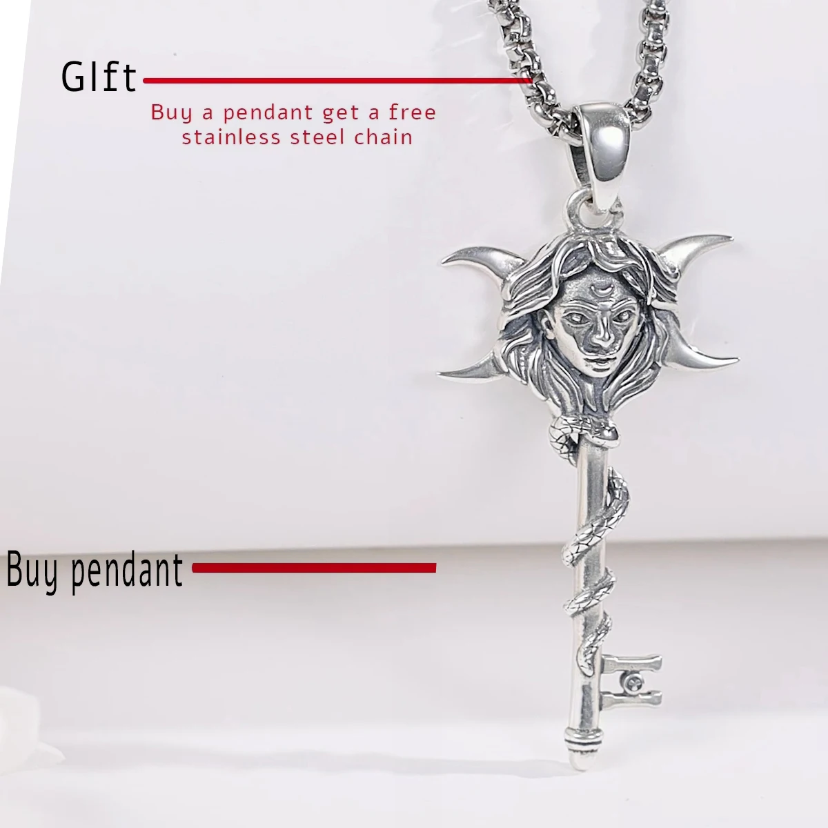 Eudora 925 Sterling Silver Hecate Necklace Snake Key Triple Moon Goddess Amulet Pendant Pagan Witch Jewelry Gift for Women Man – Image 14