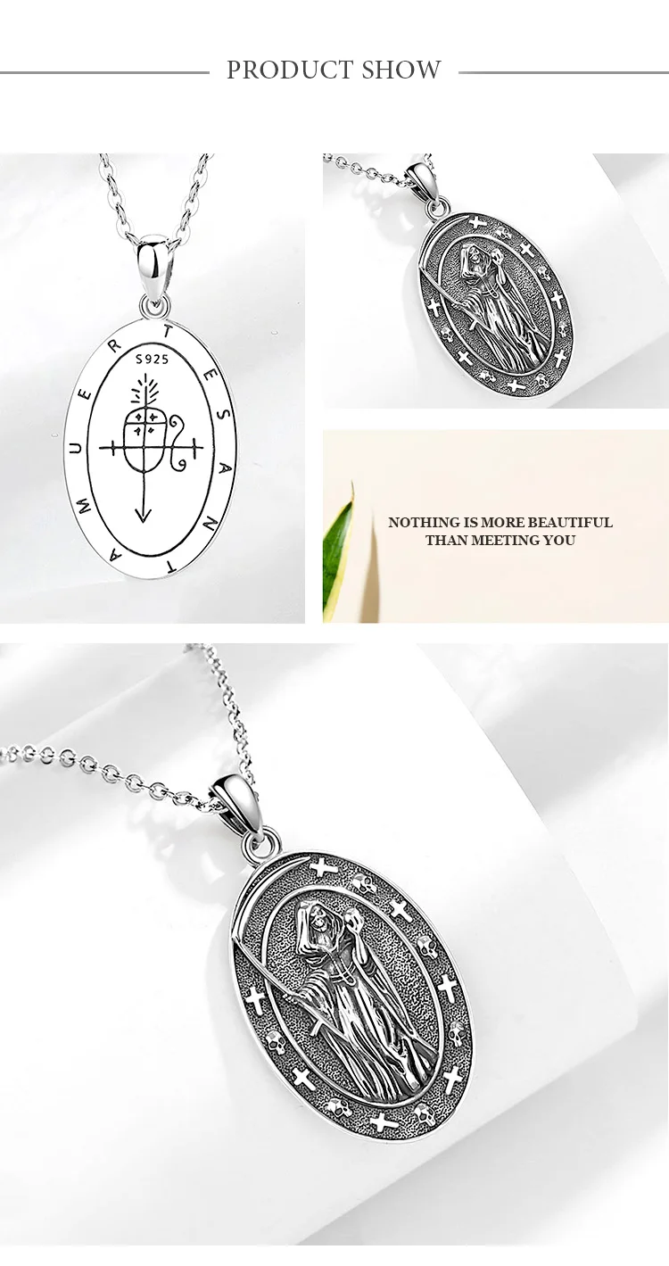 Eudora 925 Sterling Silver honey Death Scythe Necklace for Women Man Vintage Santa Muerte Mexican Pendant Personality Jewelry – Image 14