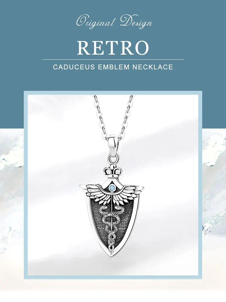 Eudora Original 925 Sterling Silver Caduceus Necklace Double Snake Wing Pendant Medical Symbol Jewelry for Men Women Gift – Image 10