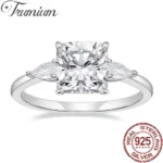 Trumium 3.5CT 925 Sterling Silver Engagement Rings for Women Cushion Cut 3-Stone Promise Rings 5A Zirconia CZ Wedding Bands