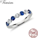 Trumium Solid 925 Sterling Silver Sparkling Blue and White Finger Ring For Women Girls Party Fashion Stackable Fine Jewelry