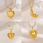 18K Gold Plated Heart Necklaces for Women Cute Croissant Pendant Stainless Steel Necklace Fashion Waterproof Jewelry