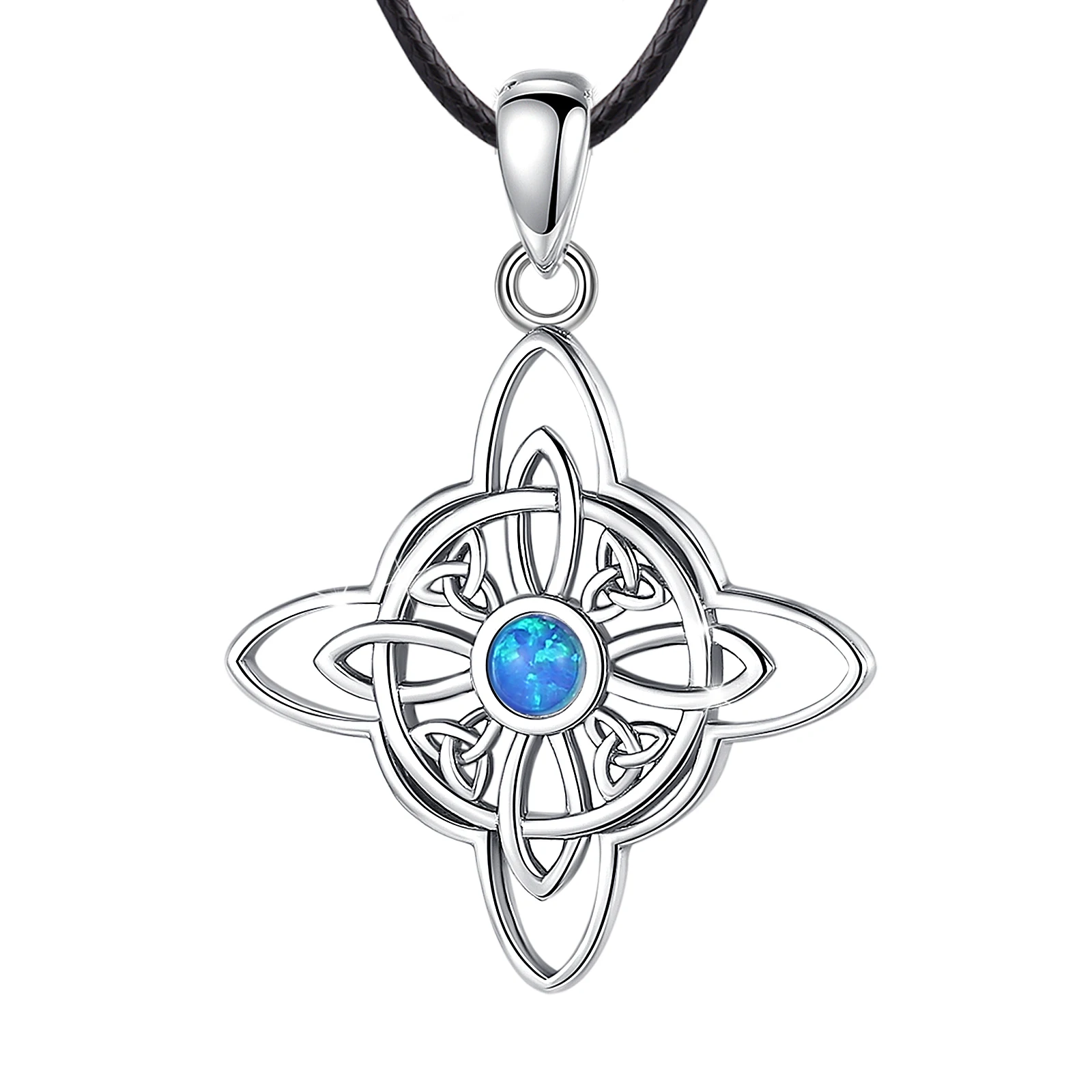 Eudora 925 Sterling Silver Witchcraft Celtic Knot Geometry Necklace Men Women Opal Wicca Amulet Necklaces Witch Jewelry Gift – Image 9