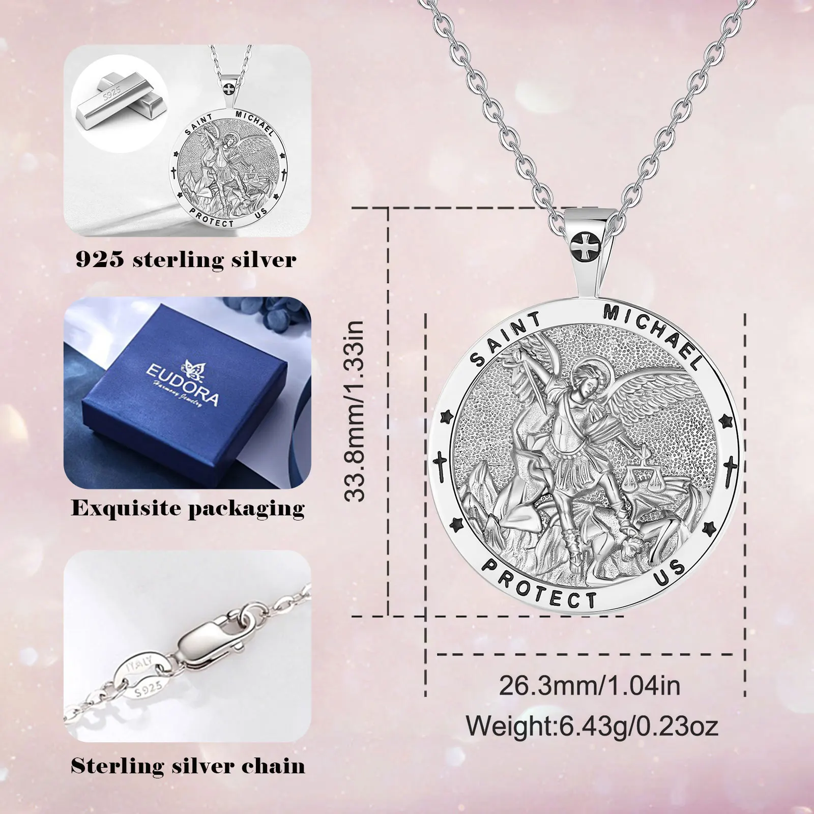Eudora 925 Sterling Silver St.Michael Archangel Necklace for Men Women Michael Christian Pendant Religious Jewelry Fine Gift – Image 2
