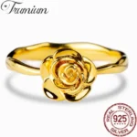 Trumium 18K Gold Plated 925 Sterling Silver Vintage Flower Rose Promise Rings for Women Retro Statement Engagement Ring Gift