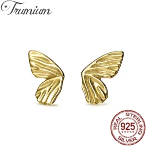 Trumium 925 Sterling Silver Gold Butterfly Stud Earrings for Women Fashion Geometric Vintage Handmade Irregular Earring Jewelry