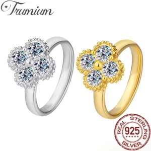 Trumium 1.2CT Sterling Silver 925 Moissanite Ring Clover Lucky Jewelry Engagement Rings for Women Girls Luxury Gift