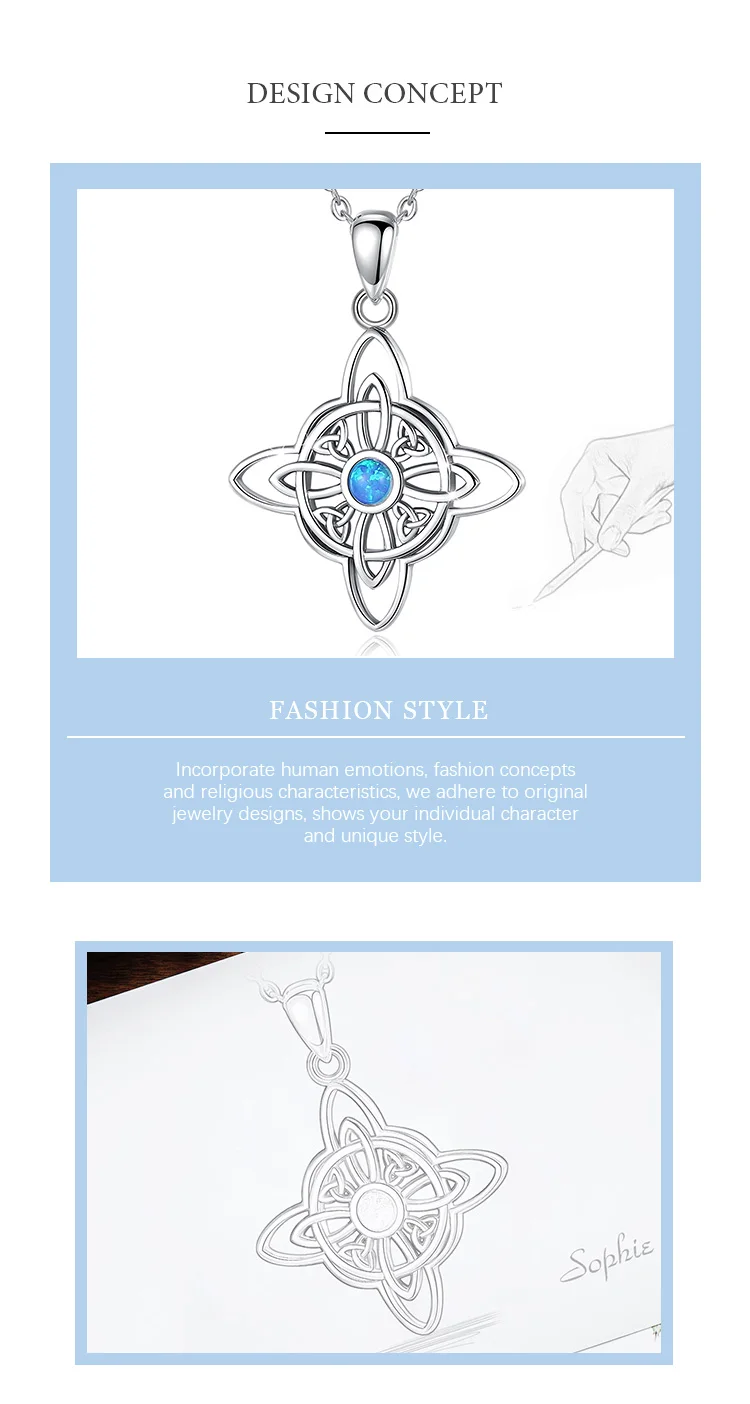 Eudora 925 Sterling Silver Witchcraft Celtic Knot Geometry Necklace Men Women Opal Wicca Amulet Necklaces Witch Jewelry Gift – Image 12
