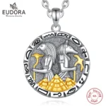 Eudora 925 Sterling Silver Egyptian Anubis Amulet Necklace for Man Vintage runes pyramids Pendant Egyptian Jewelry Gift