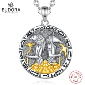 Eudora 925 Sterling Silver Egyptian Anubis Amulet Necklace for Man Vintage runes pyramids Pendant Egyptian Jewelry Gift