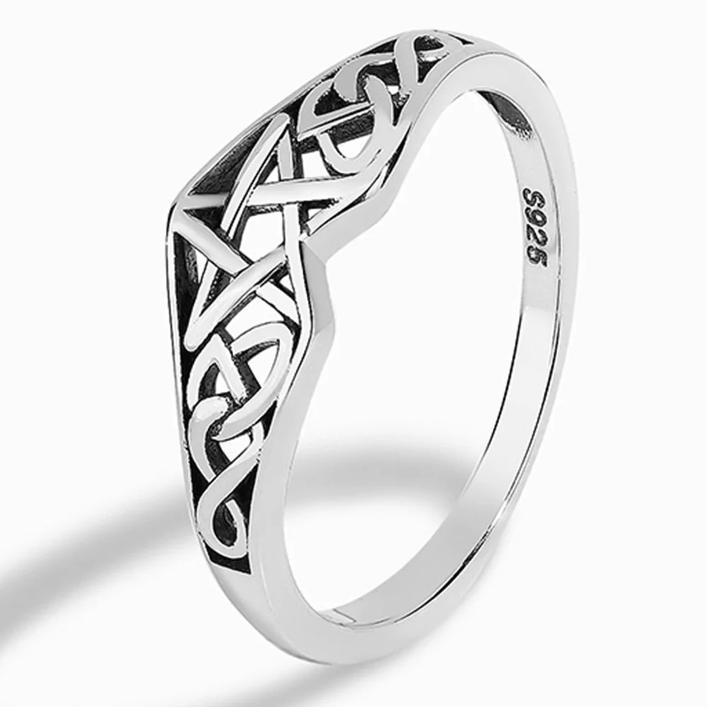 Trumium S925 Sterling Silver Pentagram Star Women Ring Celtic Filigree Design Simple Engagement Wedding Bands Party Jewelry – Image 7