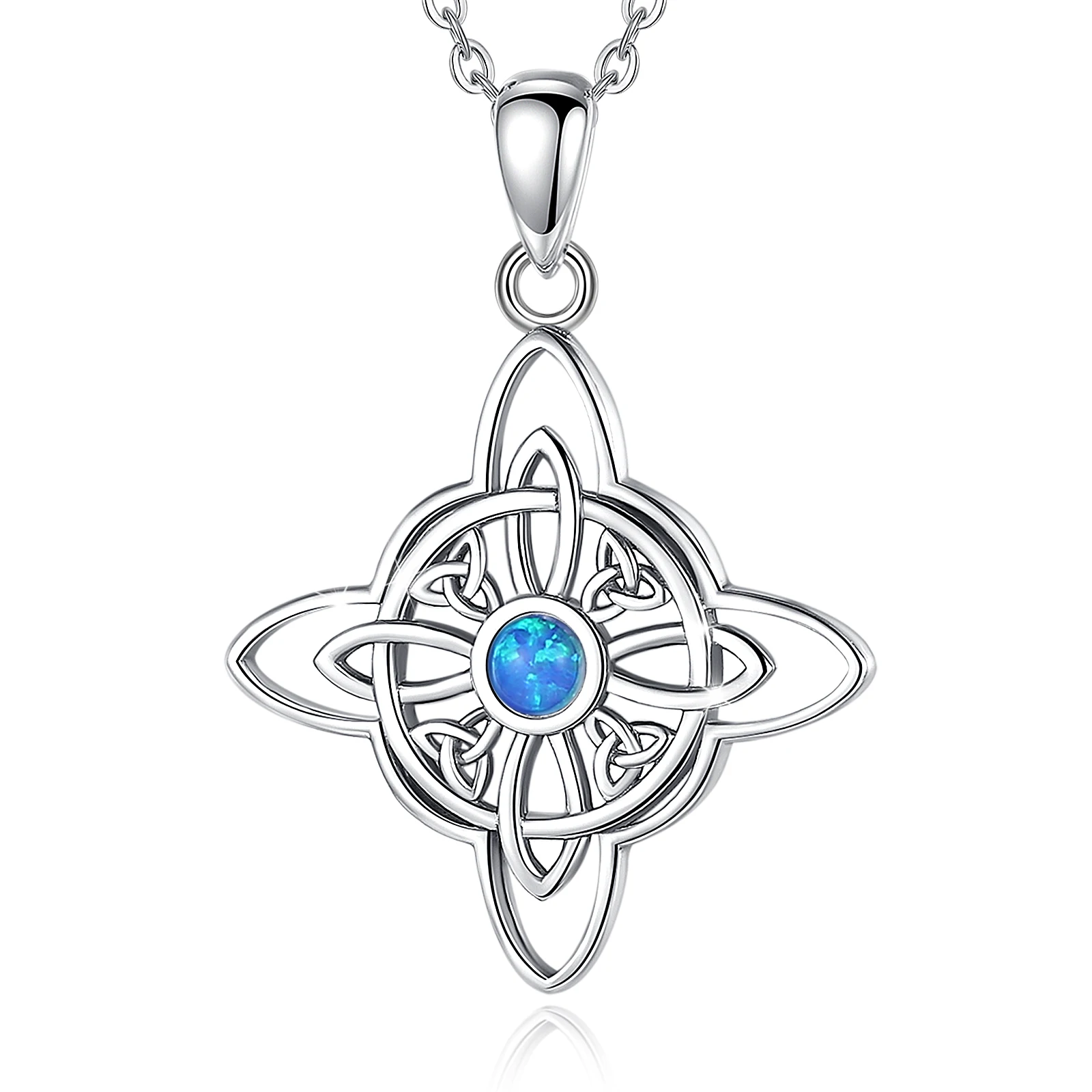 Eudora 925 Sterling Silver Witchcraft Celtic Knot Geometry Necklace Men Women Opal Wicca Amulet Necklaces Witch Jewelry Gift – Image 7