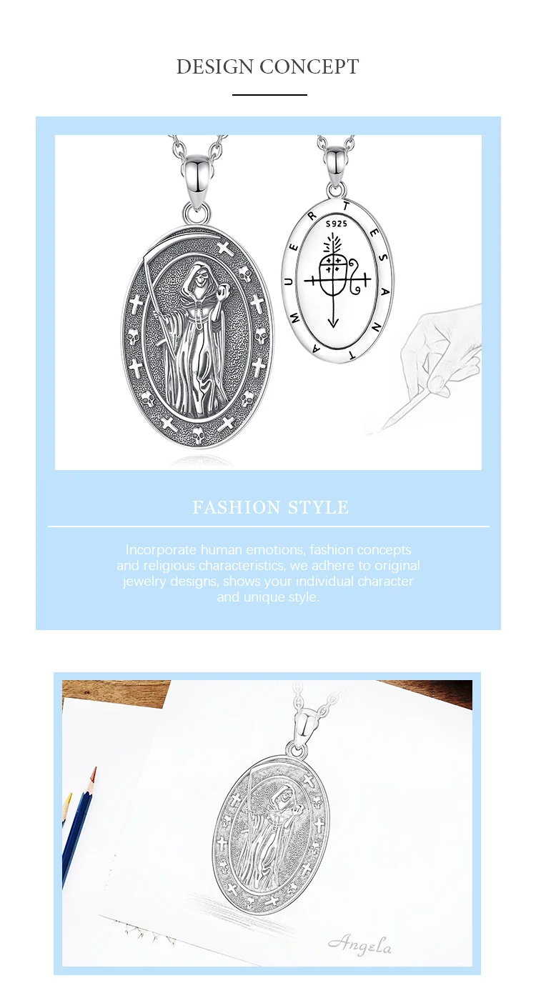 Eudora 925 Sterling Silver honey Death Scythe Necklace for Women Man Vintage Santa Muerte Mexican Pendant Personality Jewelry – Image 11