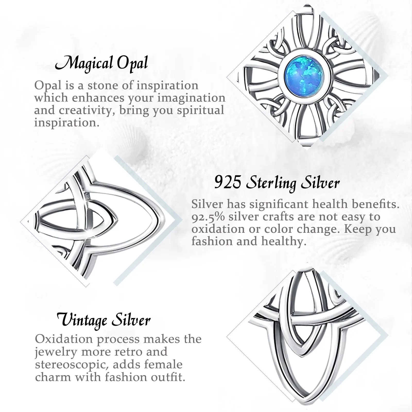 Eudora 925 Sterling Silver Witchcraft Celtic Knot Geometry Necklace Men Women Opal Wicca Amulet Necklaces Witch Jewelry Gift – Image 5
