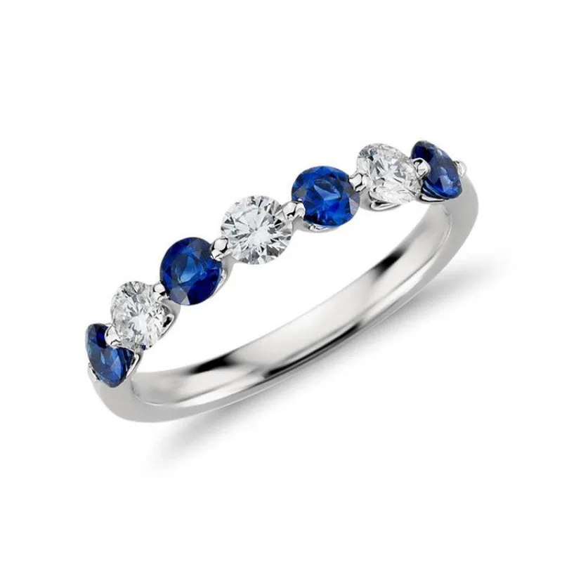 Trumium Solid 925 Sterling Silver Sparkling Blue and White Finger Ring For Women Girls Party Fashion Stackable Fine Jewelry – Image 7