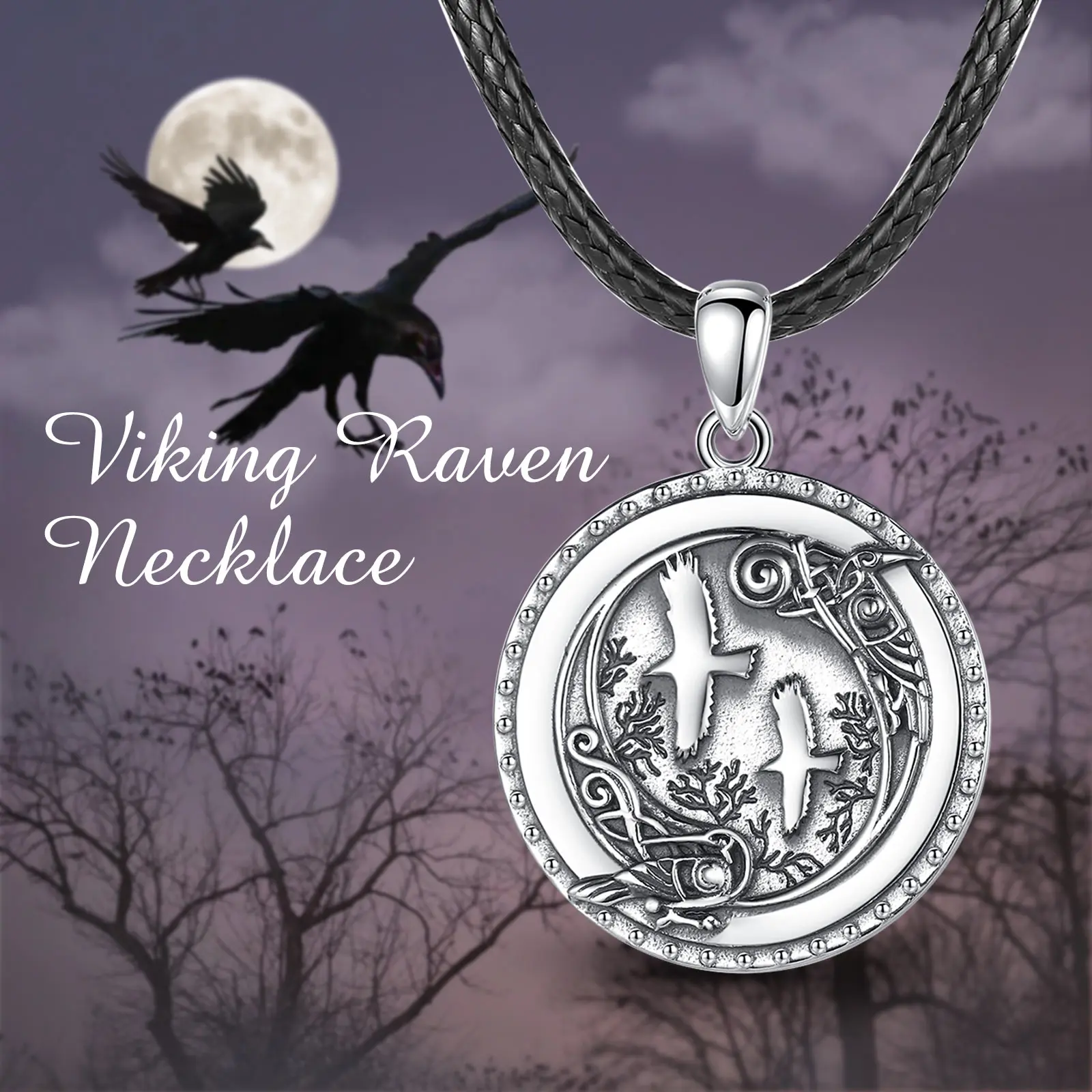 Eudora 925 Sterling Silver Viking Crow Necklace for Man Women Fine Forest Viking Ravens swallow Pendant Personality Jewelry Gift – Image 5