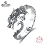 Eudora 925 Sterling Silver Cool Dragon Adjustable Ring for Men Women Temperament Personality Dragon Ring vintage Jewelry Gift