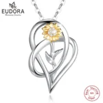 Eudora 925 Sterling Silver Sunflower Necklaces for Women Trendy Heart 18K Gold Plated Female Clavicle Chain Summer Jewelry Gift