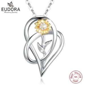 Eudora 925 Sterling Silver Sunflower Necklaces for Women Trendy Heart 18K Gold Plated Female Clavicle Chain Summer Jewelry Gift