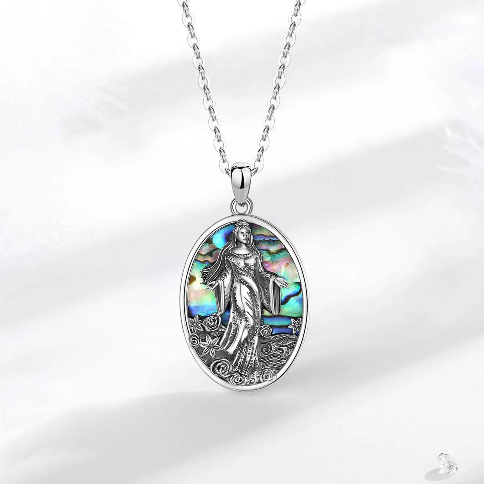 Eudora Original 925 Sterling Silver Sea Goddess Yemaya Necklace Natural Abalone Shell Lemanja Amulet Pendant Fine Jewelry Gift – Image 3
