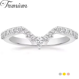 Trumium Wedding Bands for Women Pear & Round Shaped Stackable Cubic Zirconia Half Eternity CZ Curved Engagement Rings for Women