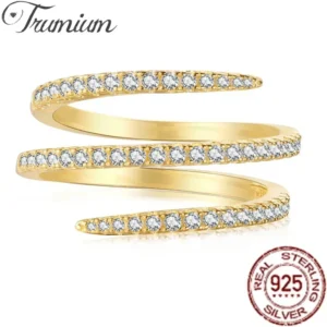Trumium 100%925 Sterling Silver Creative Meteor Rings for Women Luxury 18K Gold Plated Full 5A Zircon Line Wedding Jewelry Gift
