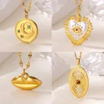18K Gold Plated Star Moon Necklace for Women Geometric Heart Pendant Stainless Steel Lip Necklace Fashion Waterproof Jewelry