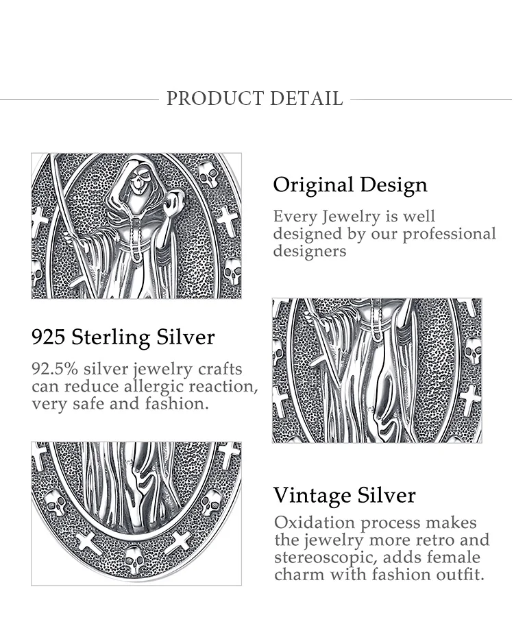 Eudora 925 Sterling Silver honey Death Scythe Necklace for Women Man Vintage Santa Muerte Mexican Pendant Personality Jewelry – Image 13