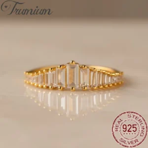 Trumium S925 Sterling Silver Organ Dazzling Zircon Rings for Women Rectangular Stylish Eternity Band Fine Jewelry