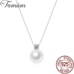 Trumium 10/12mm 925 Sterling Silver Pearl Pendant Necklace for Women Dainty CZ Chain Cultured Pearls Choker Necklaces Jewelry