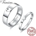 Trumium Matching Heart Promise Rings for Couples I Love You Engagement Wedding Ring Band Sets Titanium Steel Free Engraving