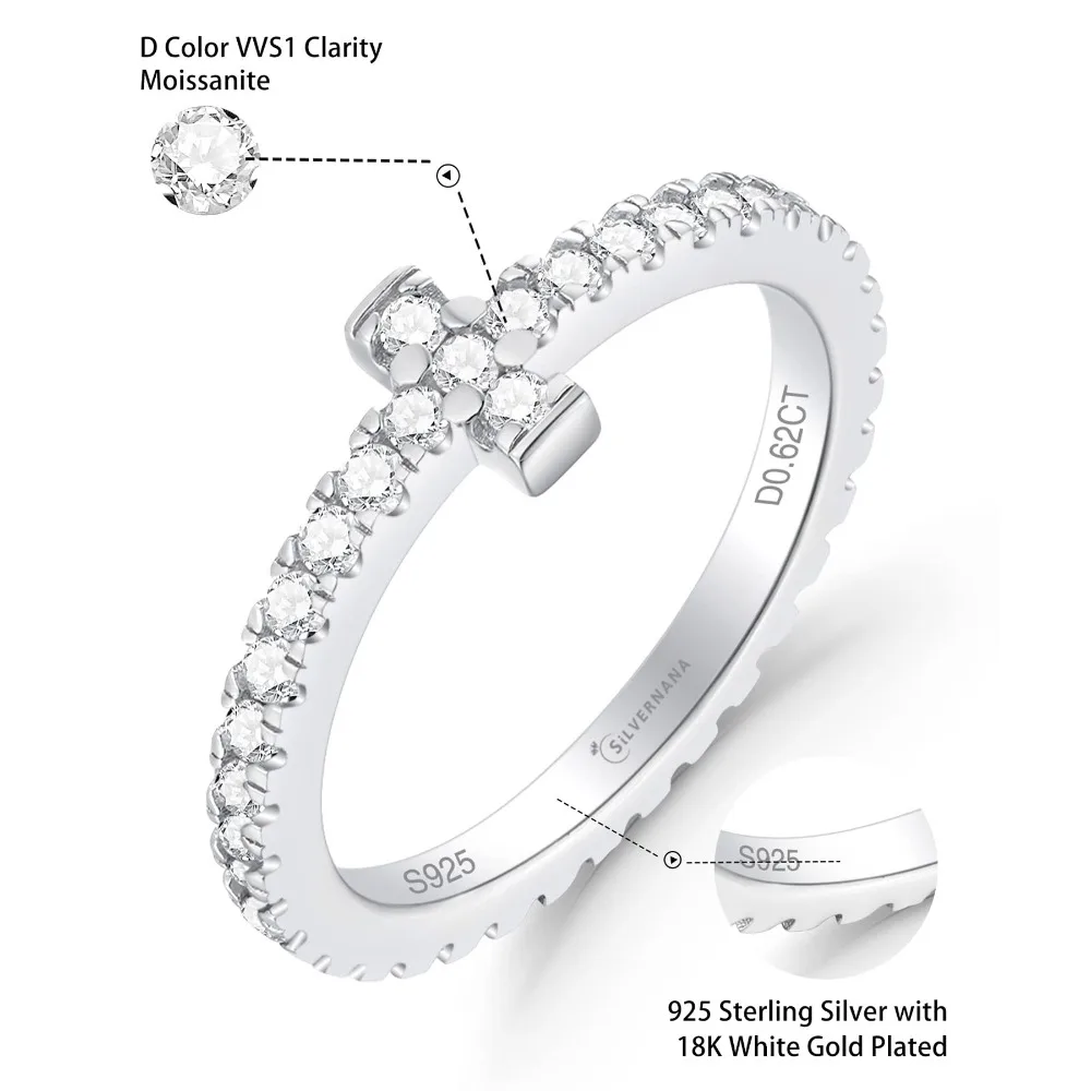 Trumium D Color Moissanite 925 Sterling Silver Cross Rings for Women Fashion Luxury Charms Wedding Party Jewelry Gift – Image 2