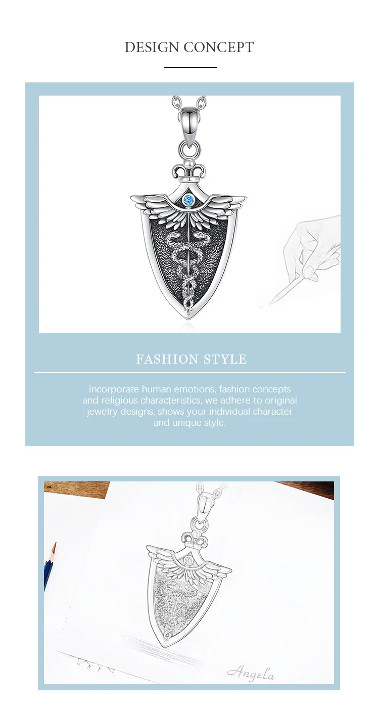 Eudora Original 925 Sterling Silver Caduceus Necklace Double Snake Wing Pendant Medical Symbol Jewelry for Men Women Gift – Image 11