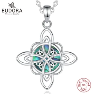 Eudora 925 Sterling Silver Witch Knot Necklace for Men Women Natural Abalone Shell Witchcraft Amulet Pendant Wicca Jewelry Gift