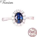 Trumium Blue Zircon 925 Sterling Silver Ring for Women Luxury Retro Crystals Rings Engagement Wedding Jewelry Accessories