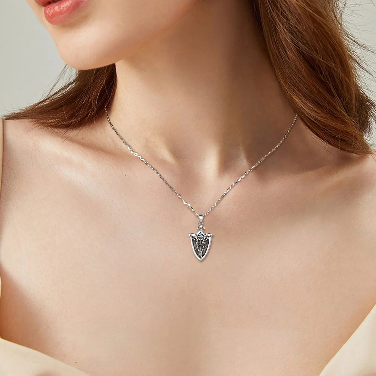 Eudora Original 925 Sterling Silver Caduceus Necklace Double Snake Wing Pendant Medical Symbol Jewelry for Men Women Gift – Image 6