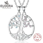 Eudora 925 Sterling Silver 2pcs/set Tree of Life Best Friends Necklace for Children BFF Friendship Jewelry Gifts for Sisters Gif