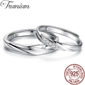 Trumium A Pair S925 Silver Men Women for Rings Endless Love Adjustable Cubic Zirconia Wedding Promise Couples Ring